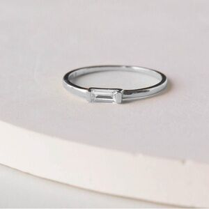 Minimalist Emerald Cut Gem Rectangle Sterling Silver Stacking Ring
